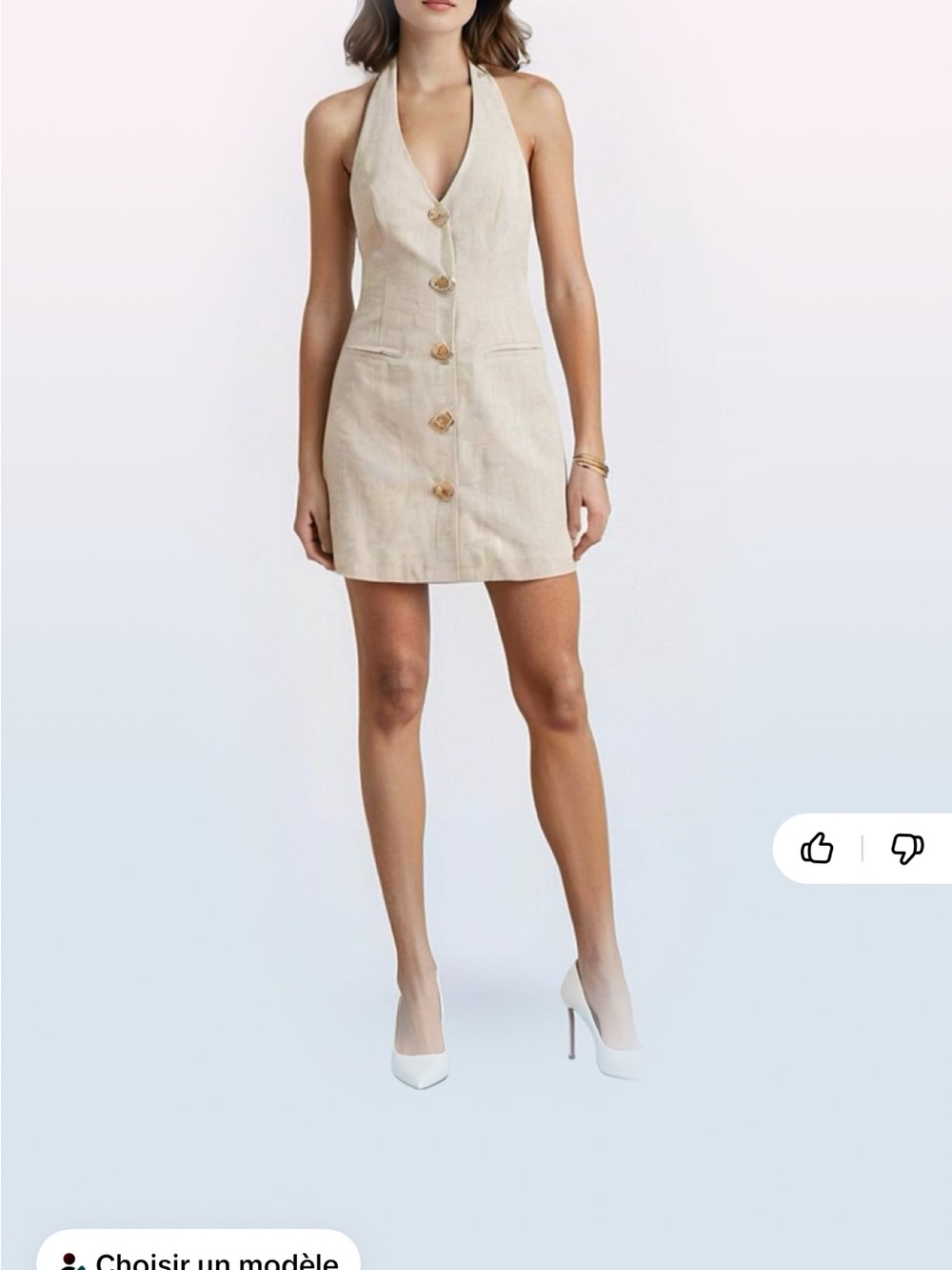 SHEIN Cream Halter Button-Front Mini Dress